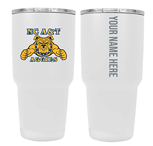 Collegiate Custom Personalized North Carolina A&T State Aggies, 24 oz Insulated Stainless Steel Tumbler with Engraved Name (White)