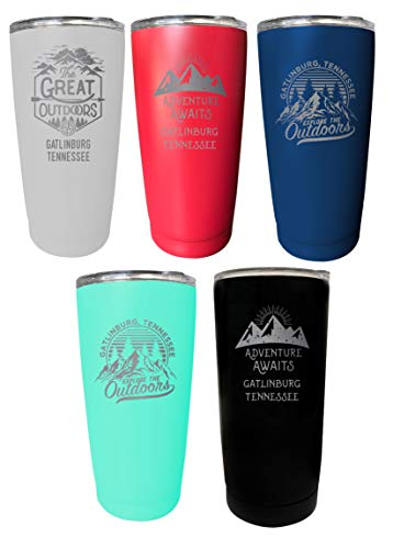 R and R Imports Gatlinburg Tennessee Etched Camping Adventure Souvenir 16 oz Engraved Stainless Steel Insulated Tumbler Choice of Color and Design Black - The Great Outdoors Black.