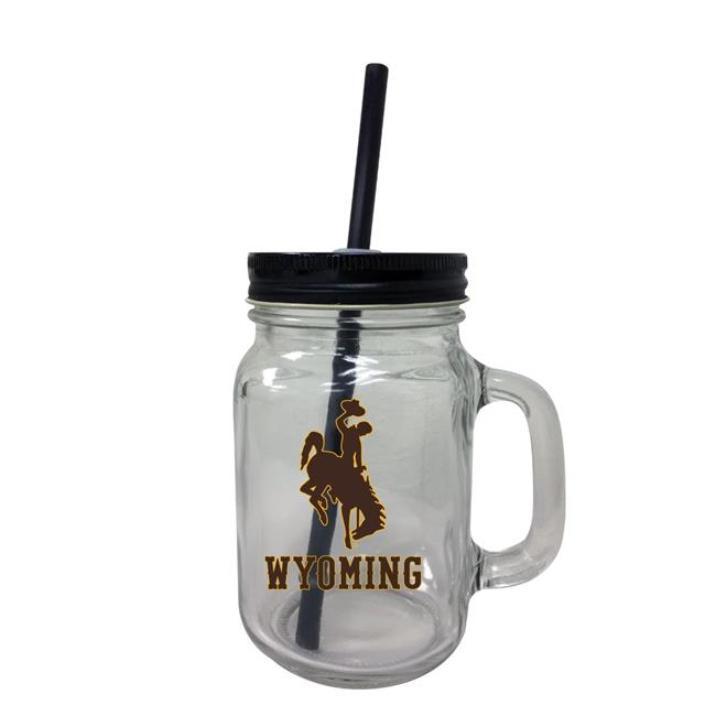 University of Wyoming NCAA Iconic Mason Jar Glass - Officially Licensed Collegiate Drinkware with Lid and Straw 