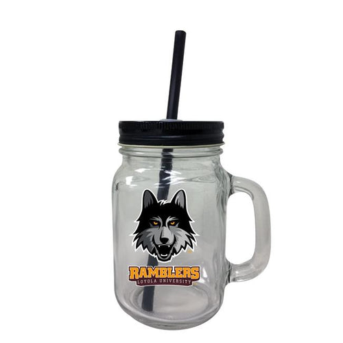 Loyola University Ramblers NCAA Iconic Mason Jar Glass - Officially Licensed Collegiate Drinkware with Lid and Straw 