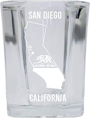 San Diego California Laser Etched Souvenir 2 Ounce Square Shot Glass State Flag Design
