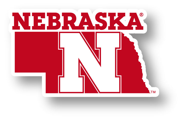 Nebraska Cornhuskers 4-Inch State Shape NCAA Vinyl Decal Sticker for Fans, Students, and Alumni