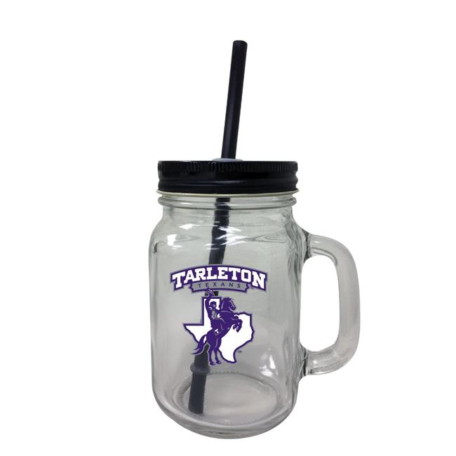 Tarleton State University NCAA Iconic Mason Jar Glass - Officially Licensed Collegiate Drinkware with Lid and Straw 