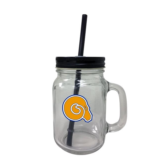 Albany State University NCAA Iconic Mason Jar Glass - Officially Licensed Collegiate Drinkware with Lid and Straw 