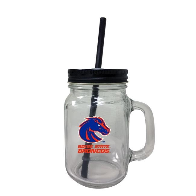 Boise State Broncos NCAA Iconic Mason Jar Glass - Officially Licensed Collegiate Drinkware with Lid and Straw 