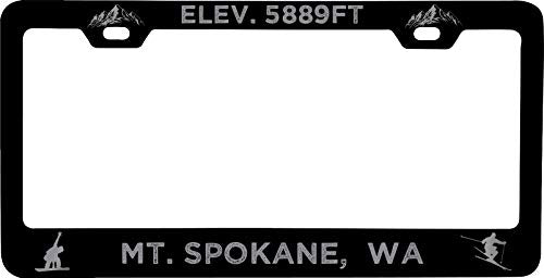 R and R Imports Mt. Spokane Washington Etched Metal License Plate Frame Black