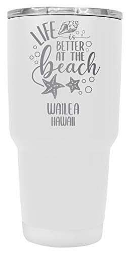 Wailea Hawaii Souvenir Laser Engraved 24 Oz Insulated Stainless Steel Tumbler White