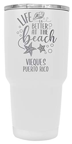 Vieques Puerto Rico Souvenir Laser Engraved 24 Oz Insulated Stainless Steel Tumbler White