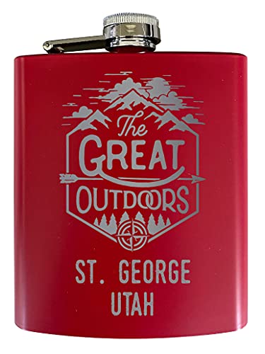St. George Utah Laser Engraved Explore the Outdoors Souvenir 7 oz Stainless Steel 7 oz Flask Red