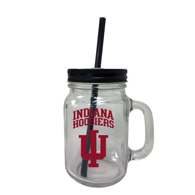 Indiana Hoosiers NCAA Iconic Mason Jar Glass - Officially Licensed Collegiate Drinkware with Lid and Straw 