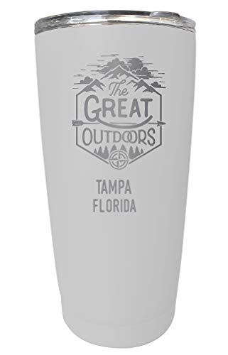 R and R Imports Tampa Florida Etched 16 oz Stainless Steel Insulated Tumbler Outdoor Adventure Design White White.
