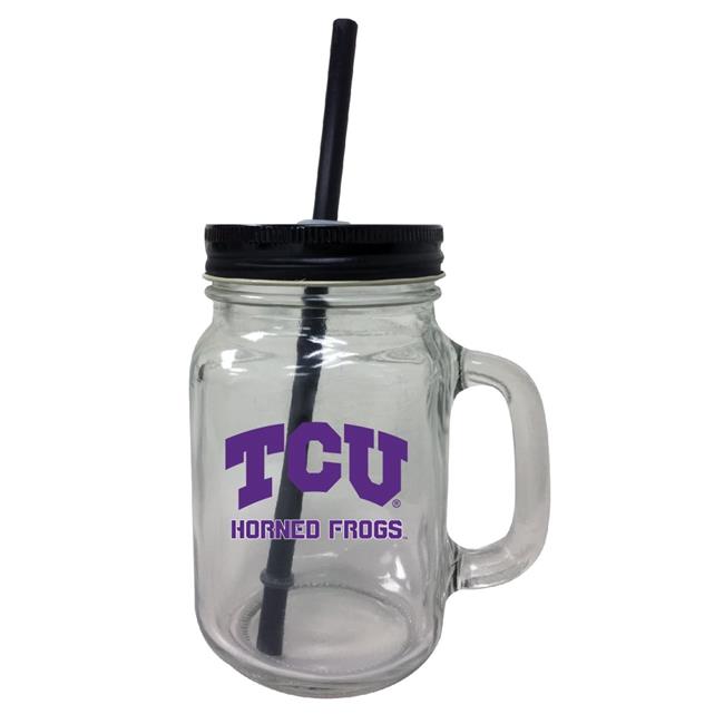 Texas Christian University NCAA Iconic Mason Jar Glass - Officially Licensed Collegiate Drinkware with Lid and Straw 