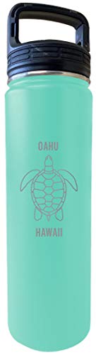 Oahu Hawaii Souvenir 32 Oz Engraved Seafoam Insulated Double Wall Stainless Steel Water Bottle Tumbler