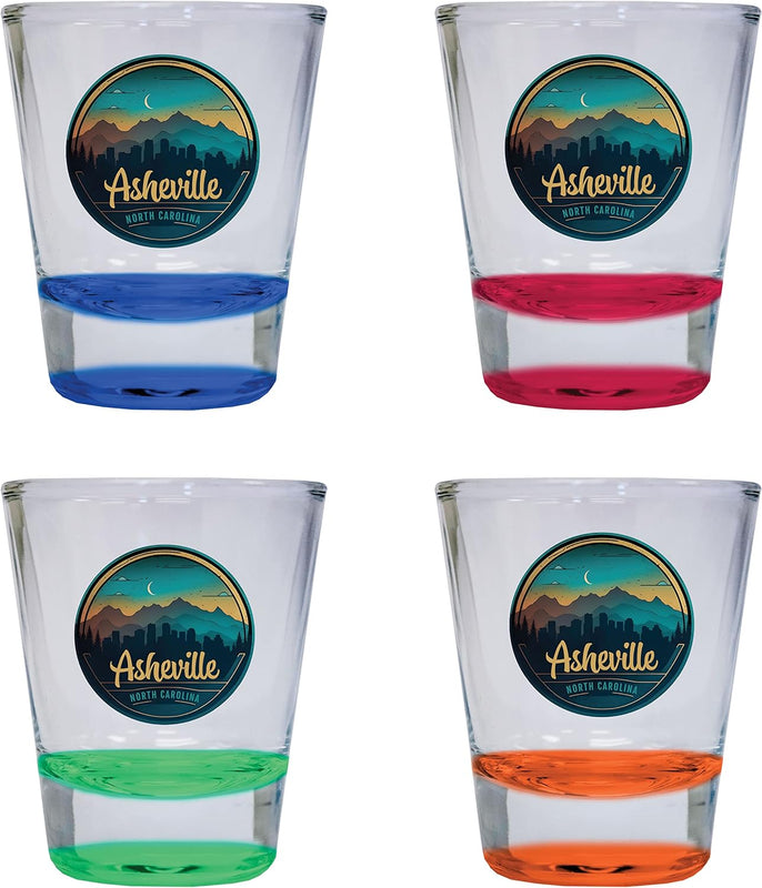 Asheville North Carolina Souvenir 1.5 Ounce Shot Glass Round 4-Pack Clear