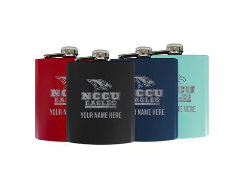 North Carolina Central Eagles Officially Licensed Personalized Stainless Steel Flask 7 oz - Custom Text, Matte Finish, Choose Your Color