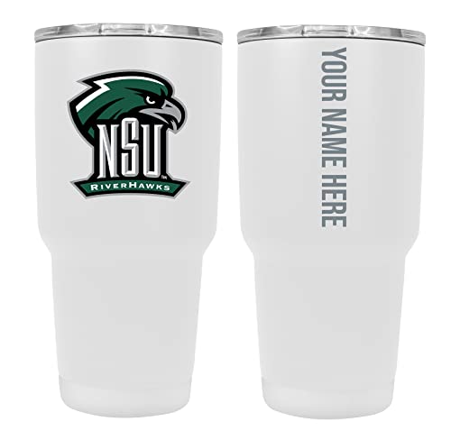 Collegiate Custom Personalized Northeastern State University Riverhawks, 24 oz Insulated Stainless Steel Tumbler with Engraved Name (White)