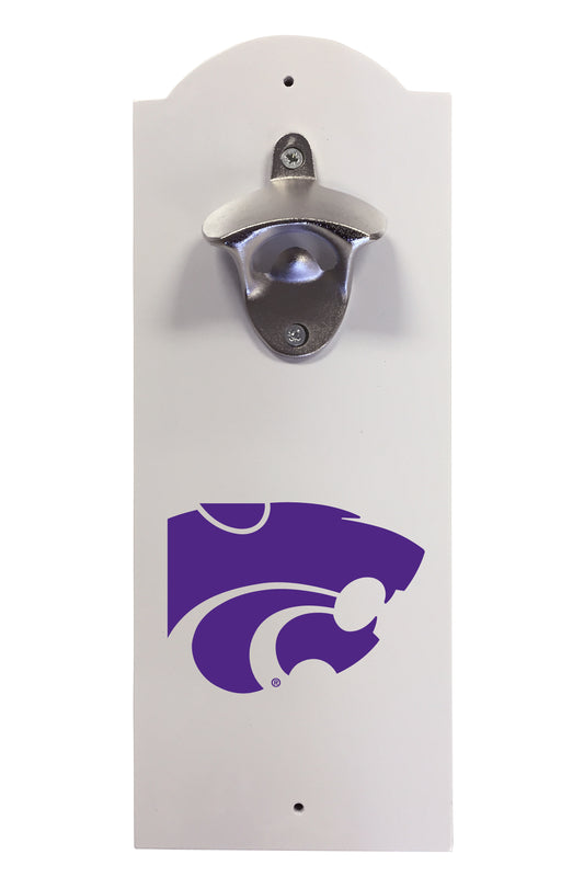 Kansas State Wildcats Wall-Mounted Bottle Opener – Sturdy Metal with Decorative Wood Base for Home Bars, Rec Rooms & Fan Caves