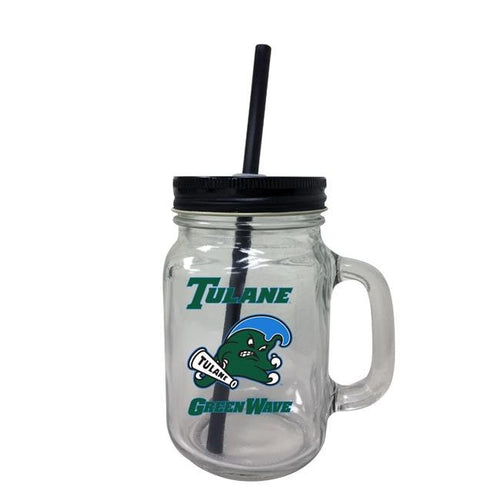 Tulane University Green Wave NCAA Iconic Mason Jar Glass - Officially Licensed Collegiate Drinkware with Lid and Straw 