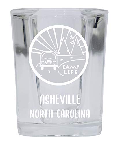 Asheville North Carolina Souvenir Laser Engraved 2 Ounce Square Base Liquor Shot Glass Camp Life Design