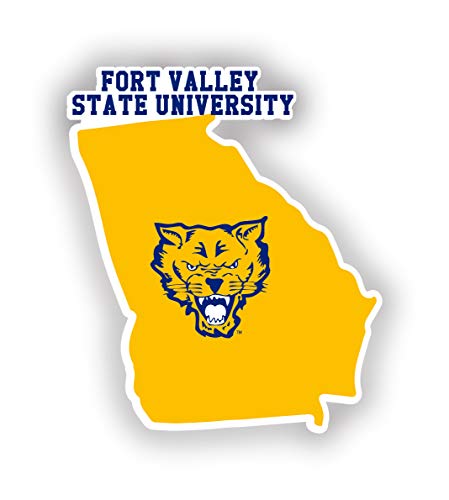 Fort Valley State University 4-Inch State Shape 4-Pack NCAA Vinyl Decal Sticker for Fans, Students, and Alumni