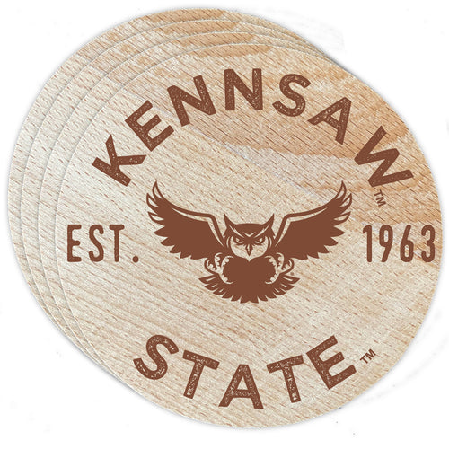 Kennesaw State University Officially Licensed Wood Coasters (4-Pack) - Laser Engraved, Never Fade Design