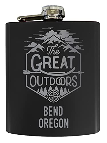Bend Oregon Laser Engraved Explore the Outdoors Souvenir 7 oz Stainless Steel 7 oz Flask Black