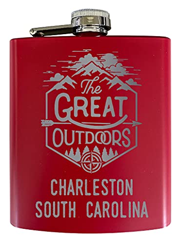 Charleston South Carolina Laser Engraved Explore the Outdoors Souvenir 7 oz Stainless Steel 7 oz Flask Red