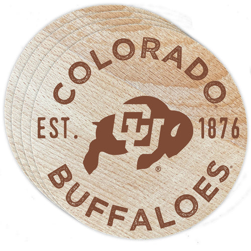Colorado Buffaloes Officially Licensed Wood Coasters (4-Pack) - Laser Engraved, Never Fade Design