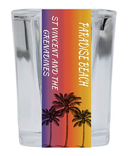 Paradise Beach St Vincent And The Grenadines 2 Ounce Square Shot Glass Palm Tree Design