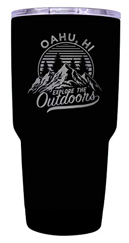 Oahu Hawaii Souvenir Laser Engraved 24 oz Insulated Stainless Steel Tumbler Black.