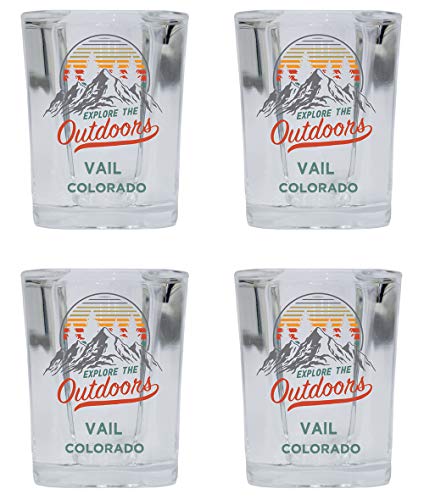 Vail Colorado Explore the Outdoors Souvenir 2 Ounce Square Base Liquor Shot Glass 4-Pack