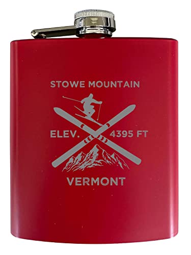 Stowe Mountain Vermont Ski Snowboard Winter Adventures Stainless Steel 7 oz Flask Red