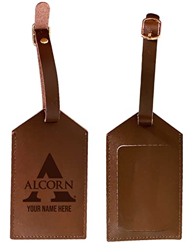 Alcorn State Braves Premium Leather Luggage Tag - Laser-Engraved Custom Name Option
