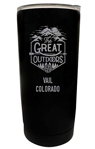 R and R Imports Vail Colorado Etched 16 oz Stainless Steel Insulated Tumbler Outdoor Adventure Design Black.