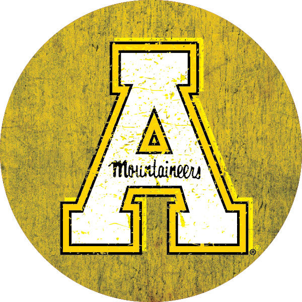 Appalachian State Round 4-Inch Distressed Wood Grain NCAA Vinyl Decal Sticker for Fans, Students, and Alumni