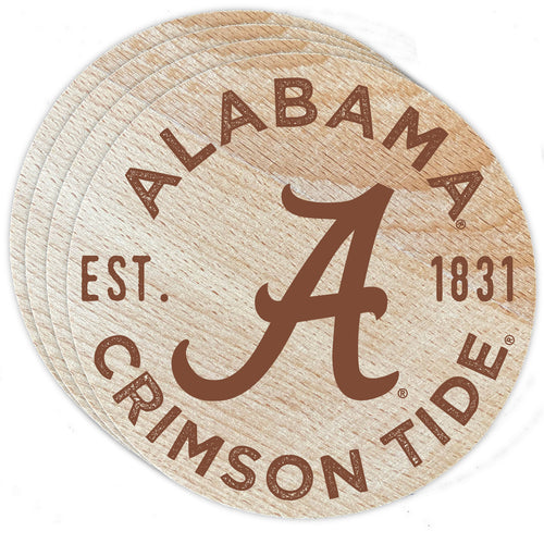 Alabama Crimson Tide Officially Licensed Wood Coasters (4-Pack) - Laser Engraved, Never Fade Design