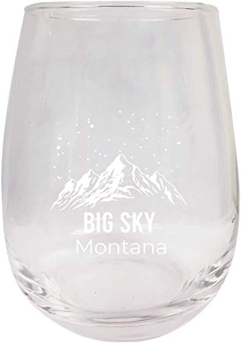 Big Sky Montana Ski Adventures Etched Stemless Wine Glass 9 oz 2-Pack