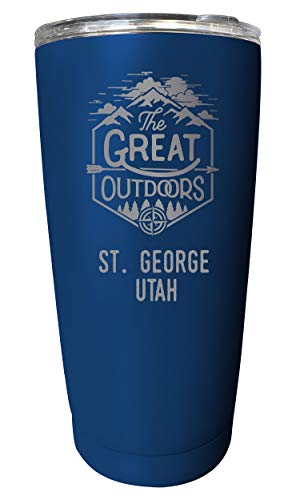 R and R Imports St. George Utah Etched 16 oz Stainless Steel Insulated Tumbler Outdoor Adventure Design Navy.