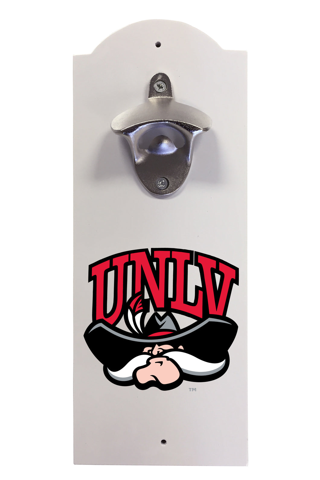 UNLV Rebels Wall-Mounted Bottle Opener – Sturdy Metal with Decorative Wood Base for Home Bars, Rec Rooms & Fan Caves