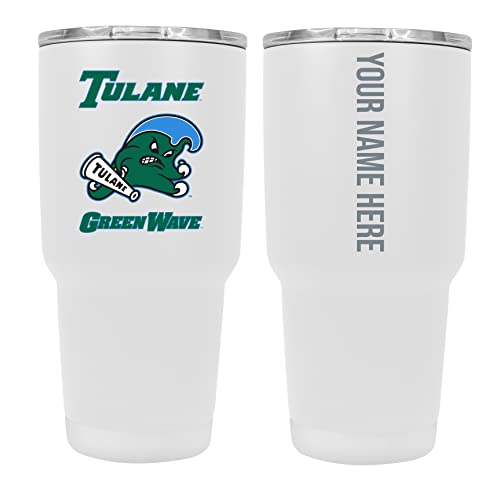 Custom Tulane University Green Wave White Insulated Tumbler - 24oz Engraved Stainless Steel Travel Mug