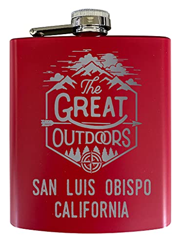 San Luis Obispo California Laser Engraved Explore the Outdoors Souvenir 7 oz Stainless Steel 7 oz Flask Red