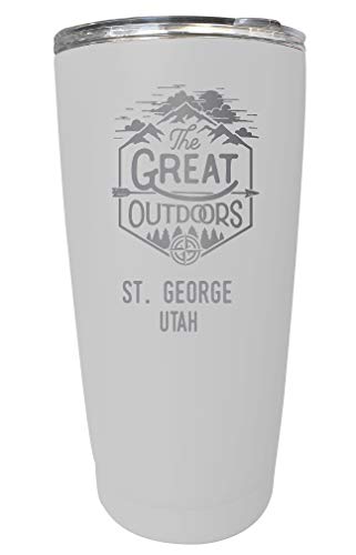 R and R Imports St. George Utah Etched 16 oz Stainless Steel Insulated Tumbler Outdoor Adventure Design White White.