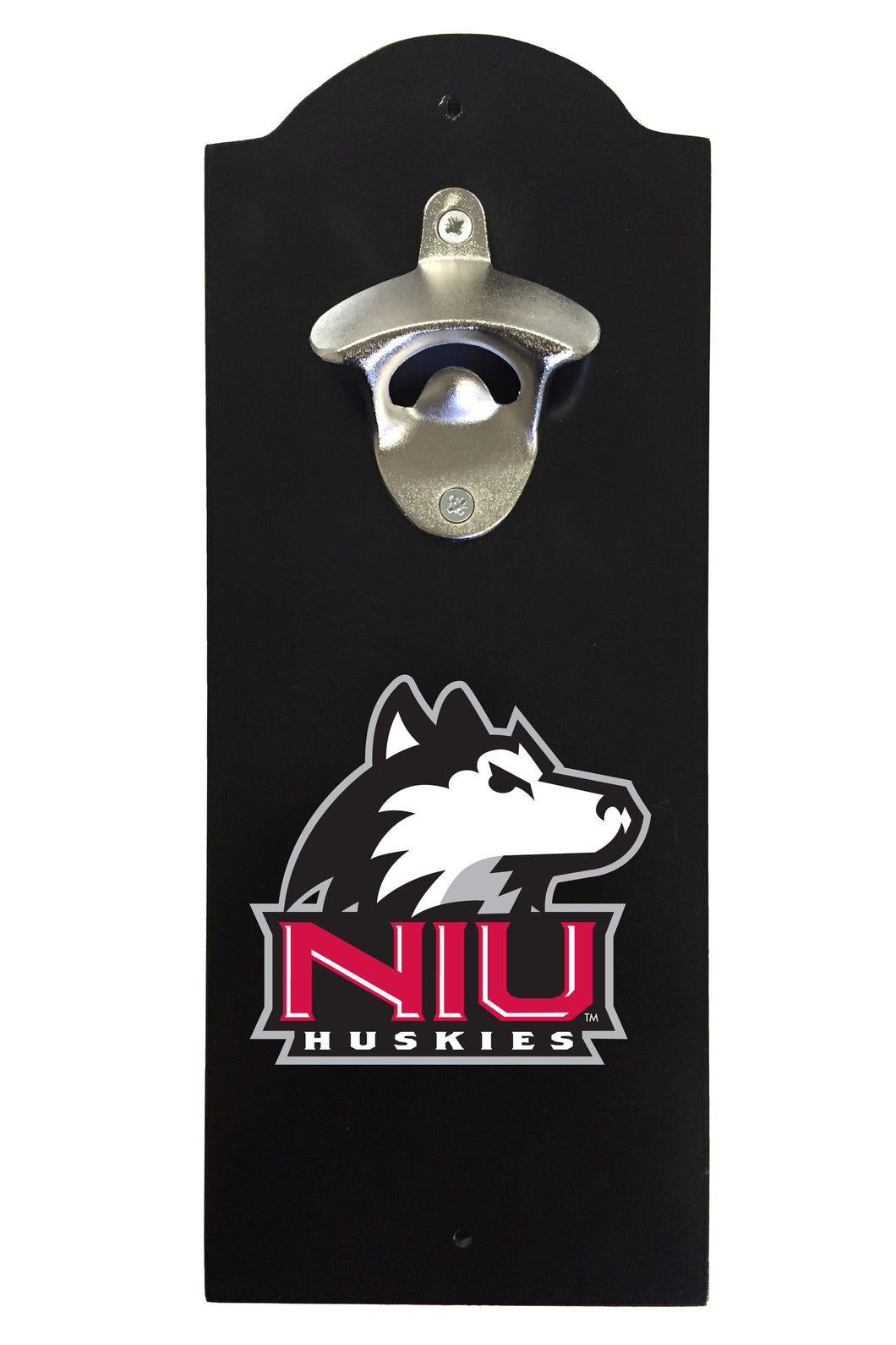 Northern Illinois Huskies Wall-Mounted Bottle Opener – Sturdy Metal with Decorative Wood Base for Home Bars, Rec Rooms & Fan Caves