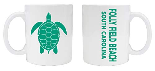 Folly Field Beach South Carolina Souvenir White Ceramic Coffee Mug 2 Pack Turtle Design