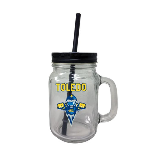 Toledo Rockets NCAA Iconic Mason Jar Glass - Officially Licensed Collegiate Drinkware with Lid and Straw 