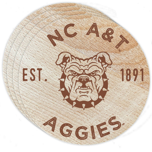 North Carolina A&T State Aggies Officially Licensed Wood Coasters (4-Pack) - Laser Engraved, Never Fade Design