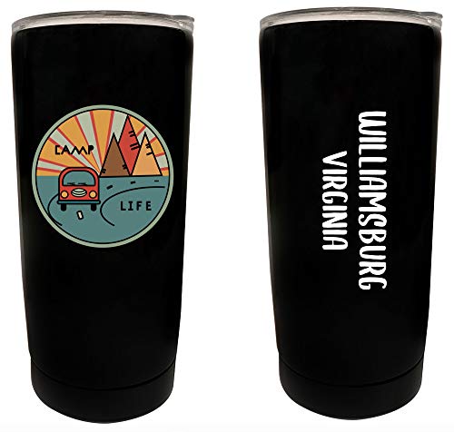 R and R Imports Williamsburg Virginia Souvenir 16 oz Stainless Steel Insulated Tumbler Camp Life Design Black.