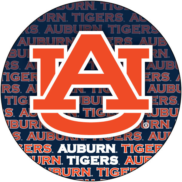 Auburn University Ncaa Collegiate Trendy Verbiage Repeating Wordmark Text Fashion Pattern 4 Inch Round Decal Sticker