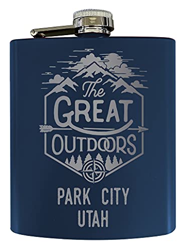 Park City Utah Laser Engraved Explore the Outdoors Souvenir 7 oz Stainless Steel 7 oz Flask Navy