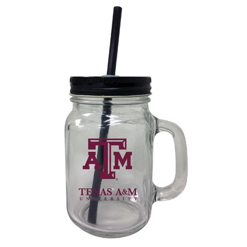 Texas A&M Aggies NCAA Iconic Mason Jar Glass - Officially Licensed Collegiate Drinkware with Lid and Straw 